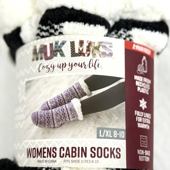 Muk Luks Womens Cabin Socks 2 Pair Pack L/XL 8-10 With Non-Skid Bottom - Picture 2 of 6